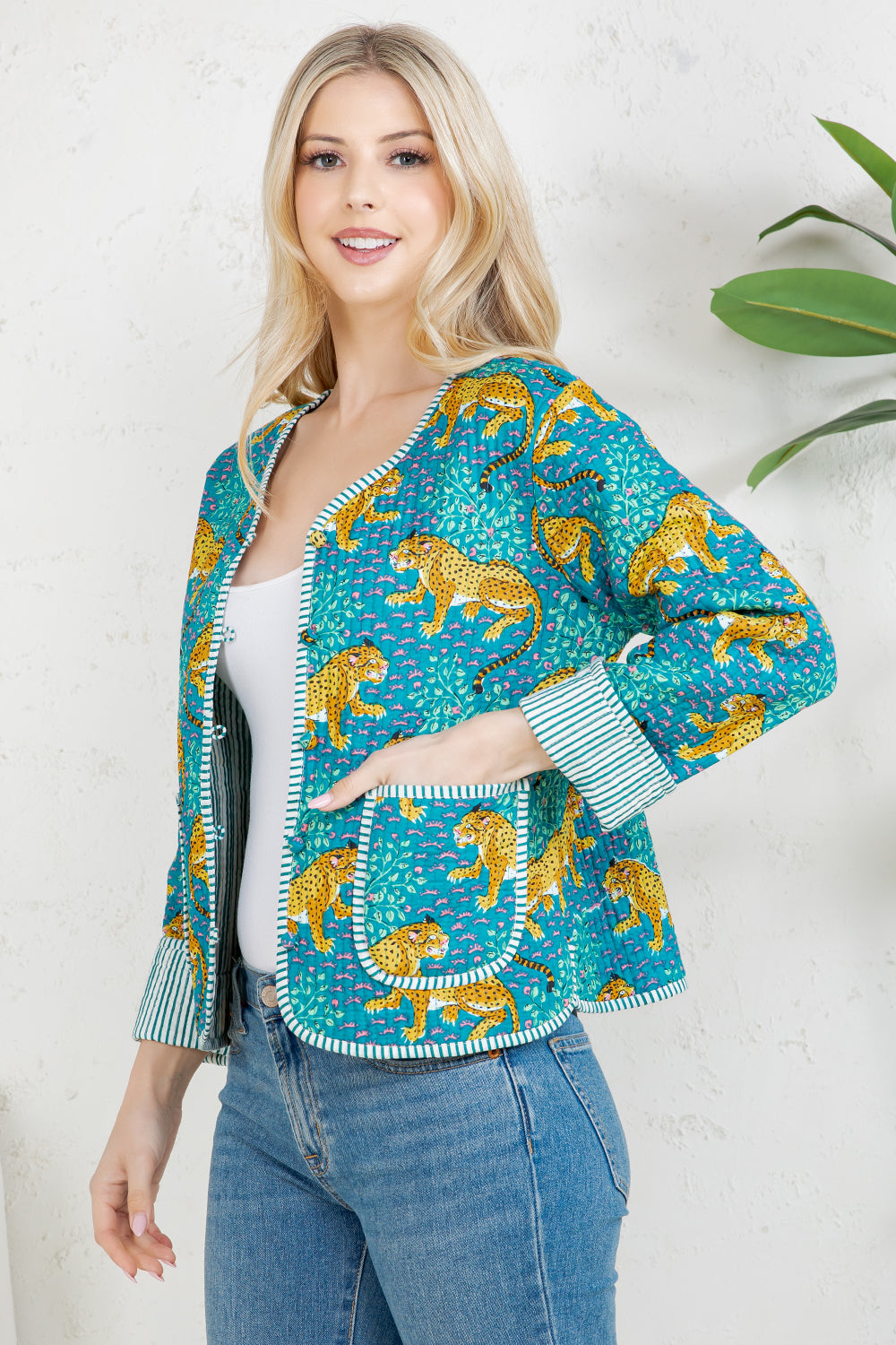 LEAPORD Print Quilted Cotton Jacket - GREEN