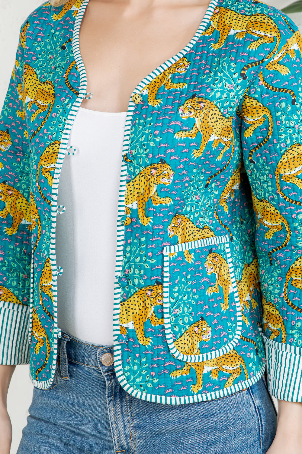 LEAPORD Print Quilted Cotton Jacket - GREEN