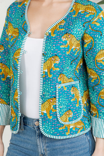 LEAPORD Print Quilted Cotton Jacket - GREEN