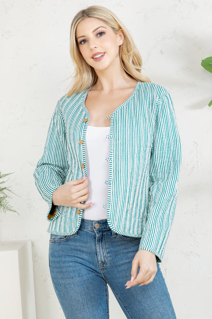 LEAPORD Print Quilted Cotton Jacket - GREEN