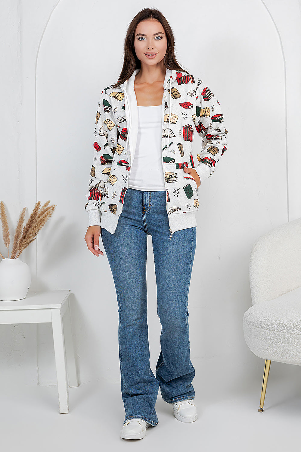 Retro Books Zipper Hoodie