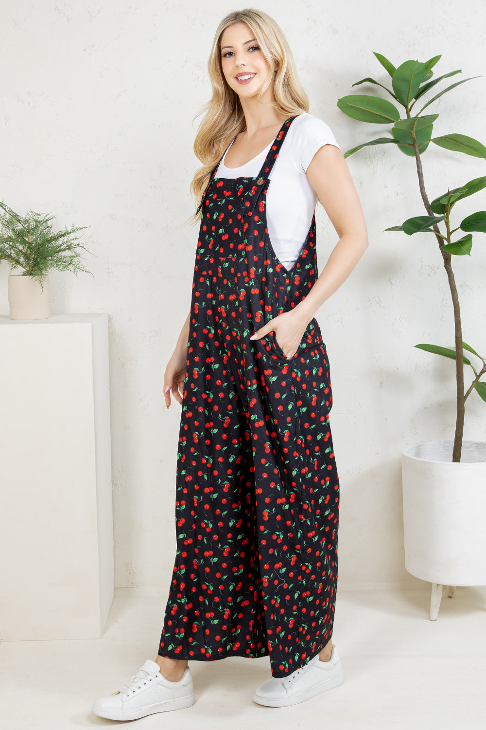 Cherry Wide Leg Overall