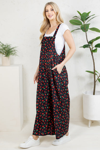 Cherry Wide Leg Overall