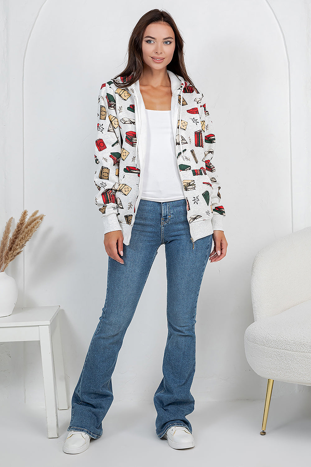 Retro Books Zipper Hoodie