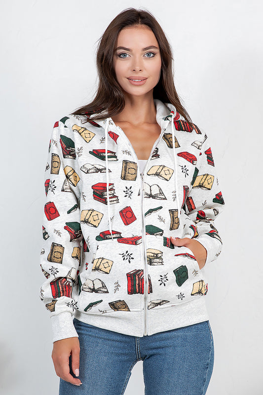 Retro Books Zipper Hoodie