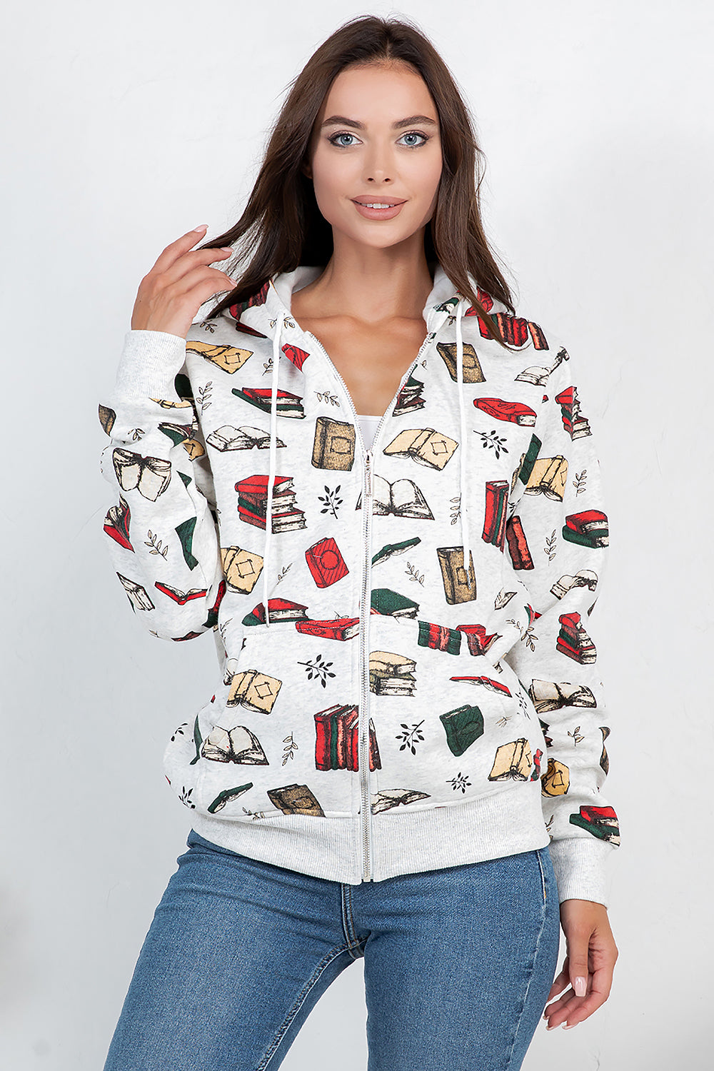 Retro Books Zipper Hoodie