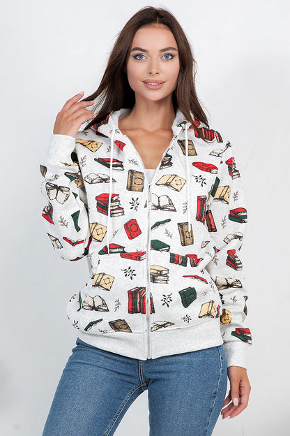 Retro Books Zipper Hoodie