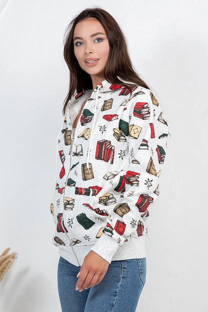 Retro Books Zipper Hoodie