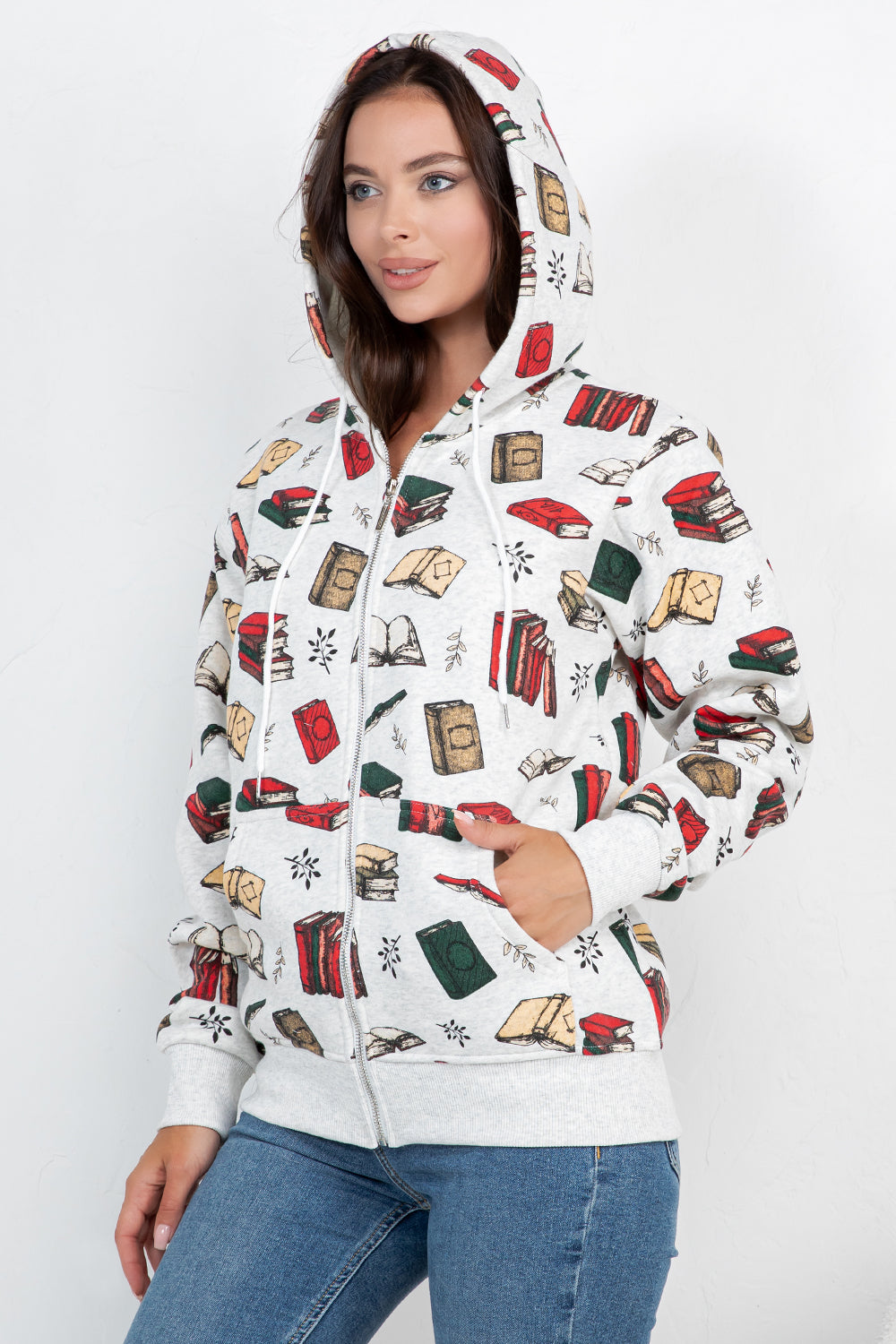 Retro Books Zipper Hoodie