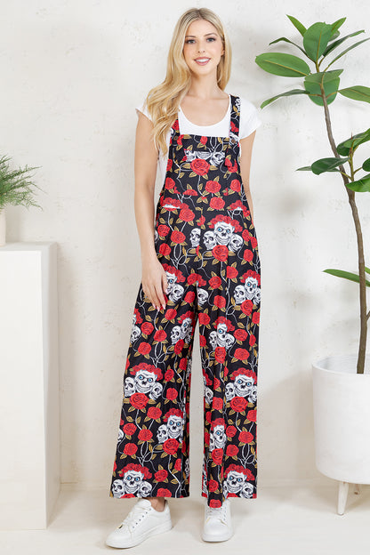 Floral Skull Wide Leg Overall