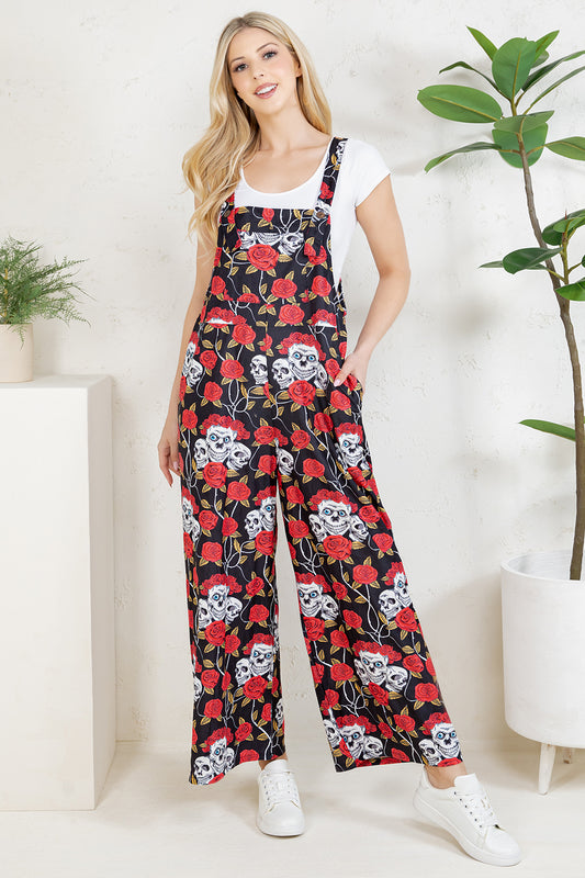 Floral Skull Wide Leg Overall