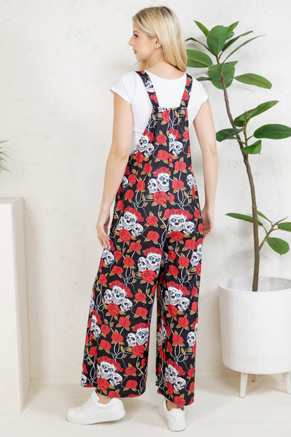 Floral Skull Wide Leg Overall