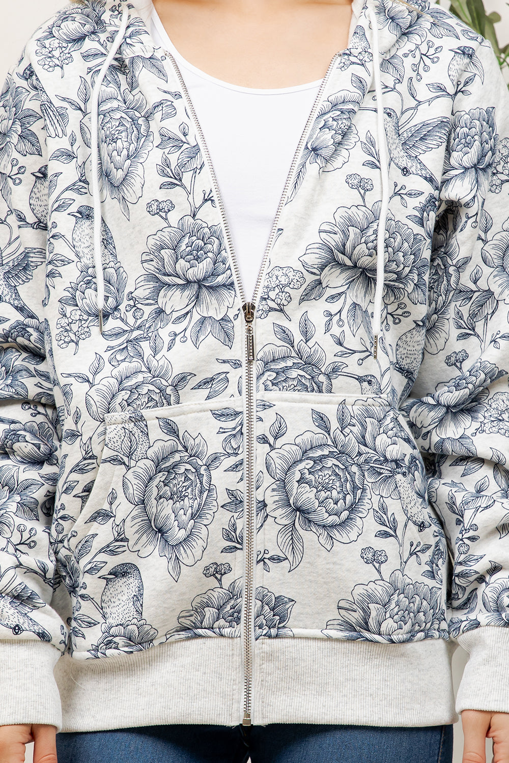 Flower & Garden Print Zipper Hoodie