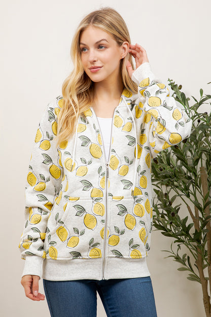 Lemon Print Zipper Hoodie