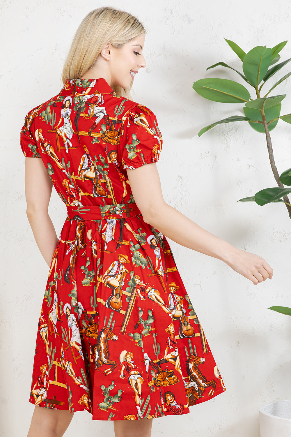 WESTERN PRINT COTTON DRESS - RED