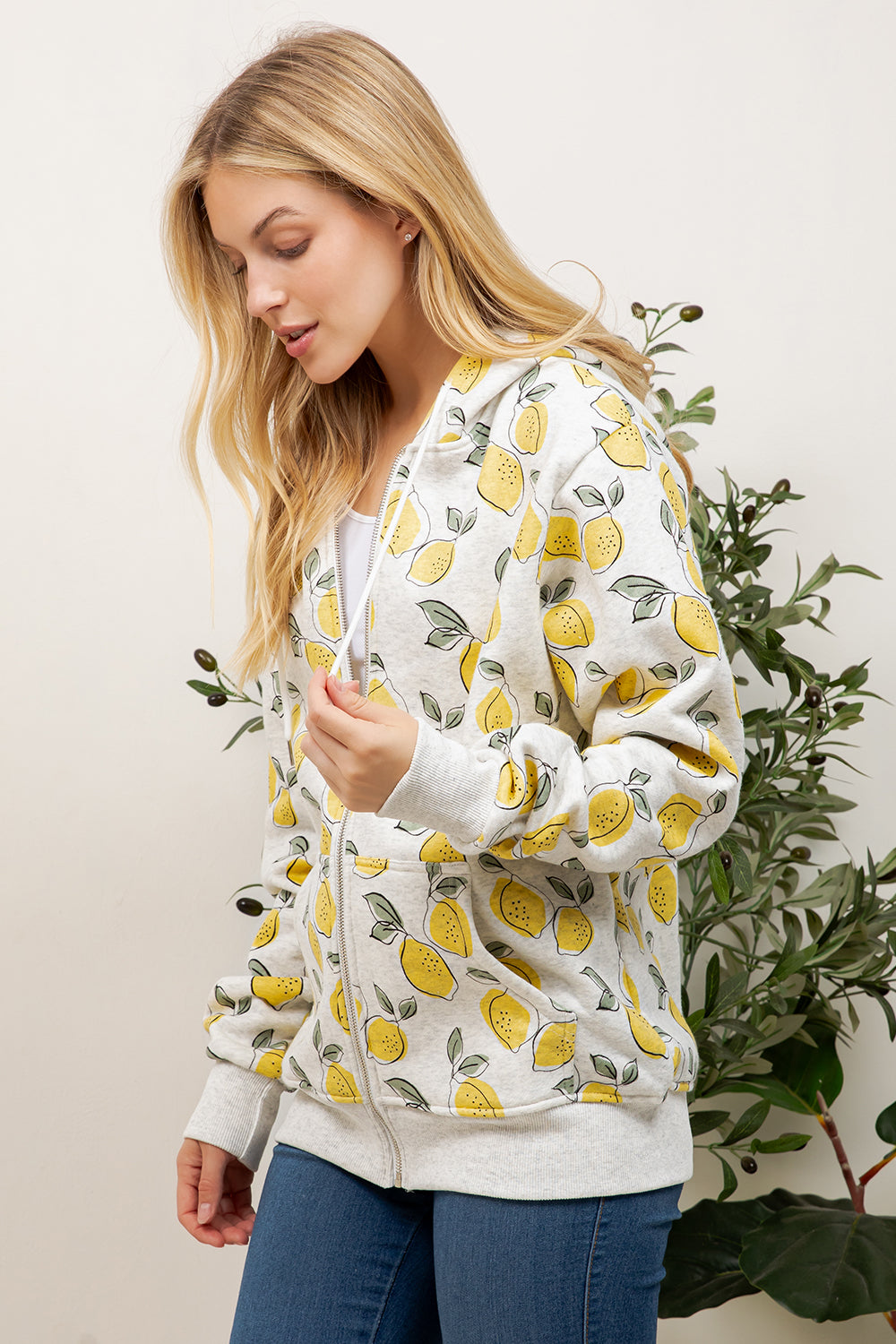 Lemon Print Zipper Hoodie