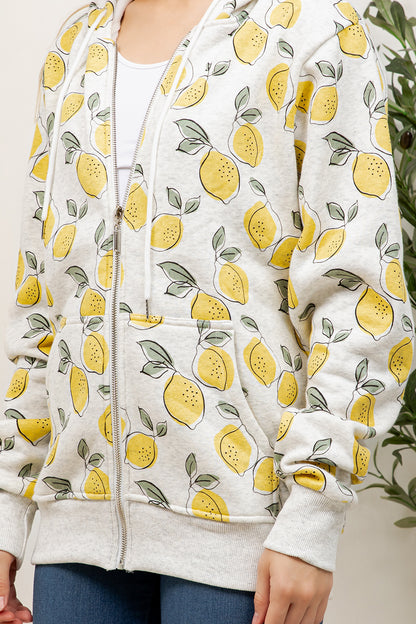 Lemon Print Zipper Hoodie