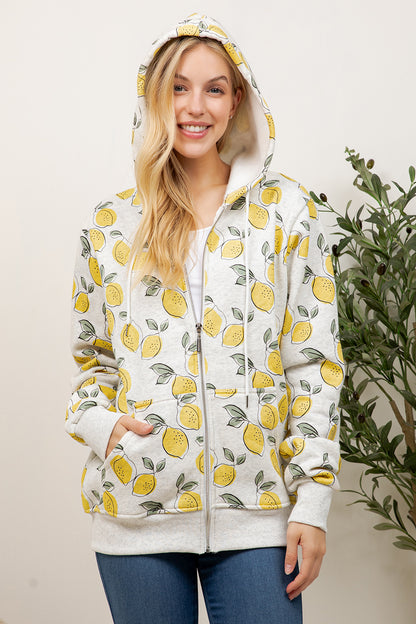 Lemon Print Zipper Hoodie