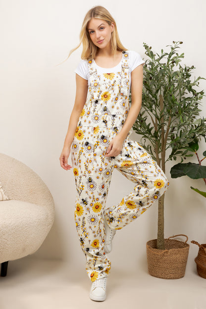 Flower Garden With Bee Print Overall