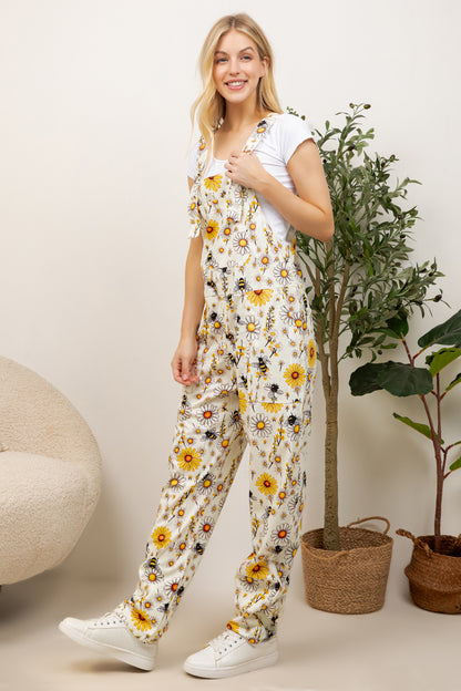 Flower Garden With Bee Print Overall