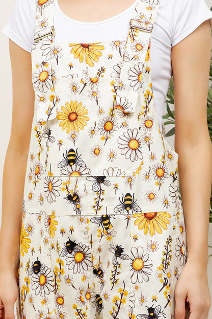 Flower Garden With Bee Print Overall