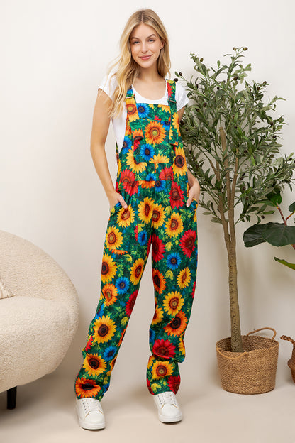 Colorful Sunflower Print Overall