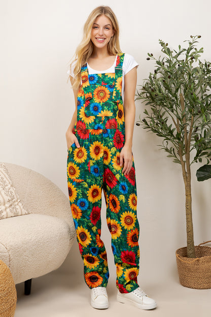 Colorful Sunflower Print Overall