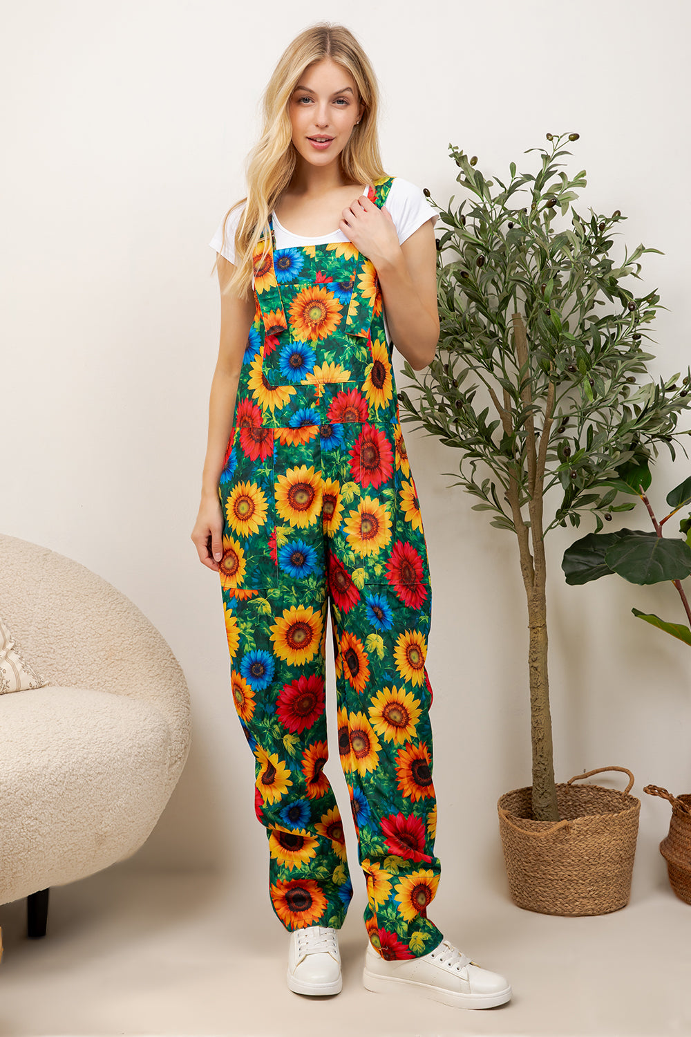 Colorful Sunflower Print Overall
