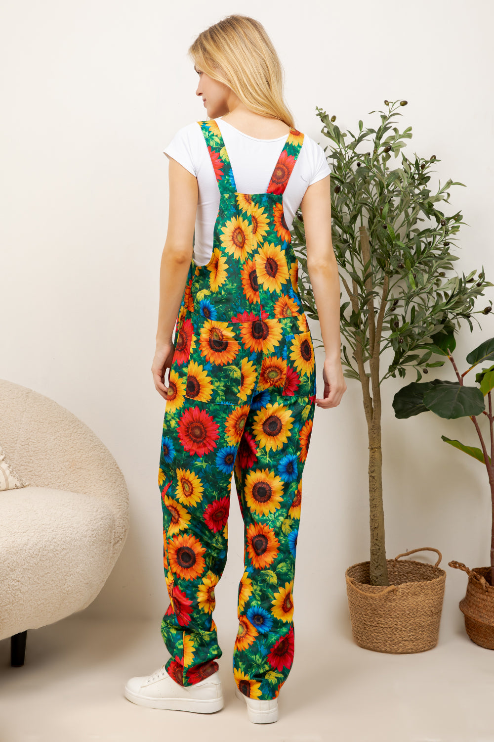 Colorful Sunflower Print Overall