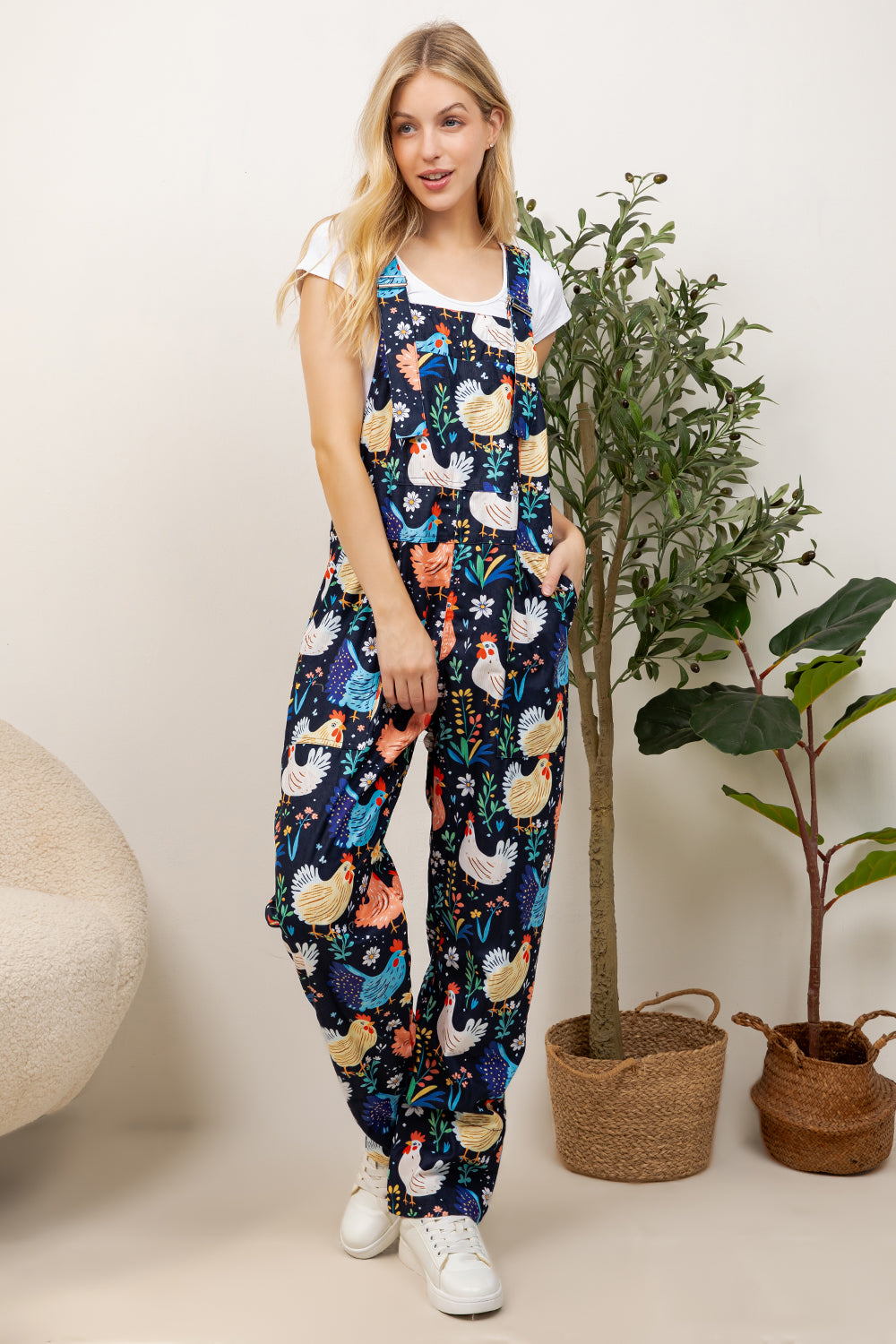 Colorful Chicken Print Overall