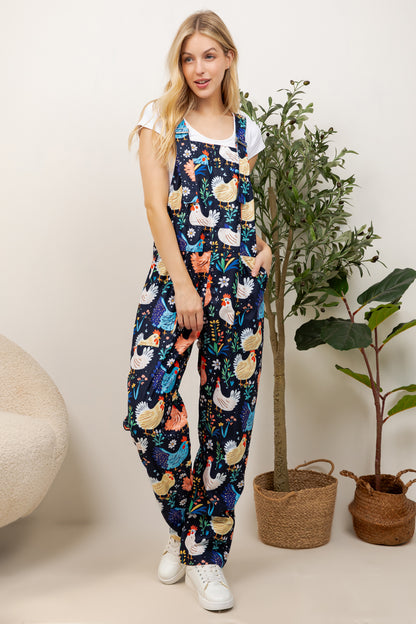 Colorful Chicken Print Overall