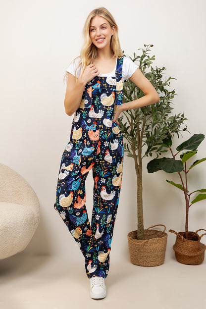 Colorful Chicken Print Overall