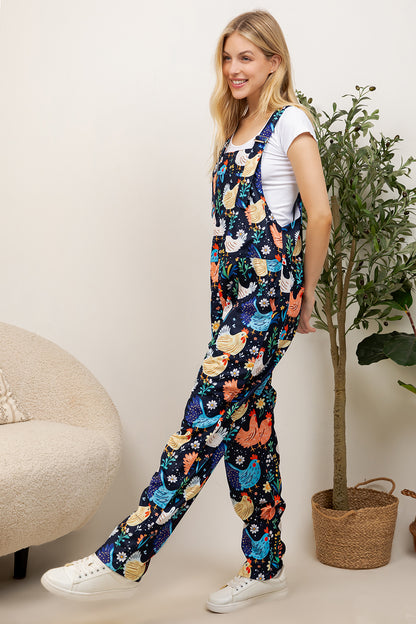 Colorful Chicken Print Overall
