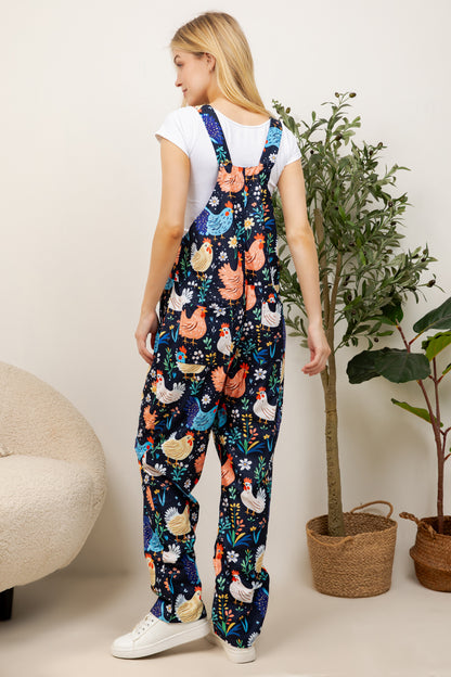 Colorful Chicken Print Overall
