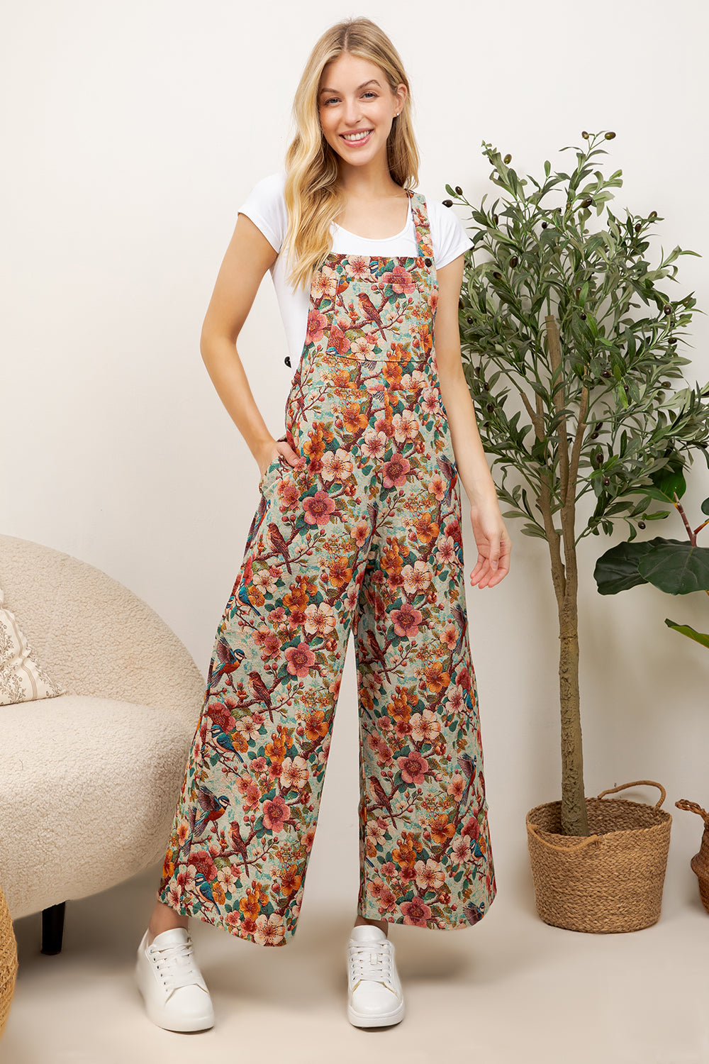 Cherry Flower Print Overall