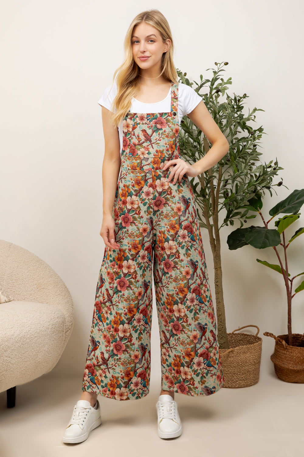 Cherry Flower Print Overall