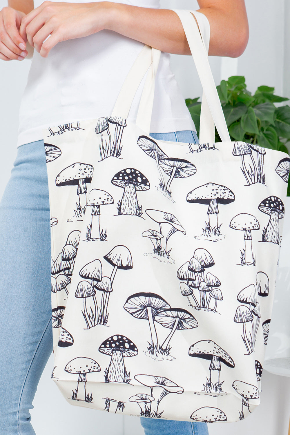 B/W Mushroom Canvas Tote Bag