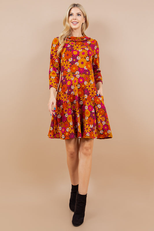 Retro Floral Sweater Dress - Plus Size