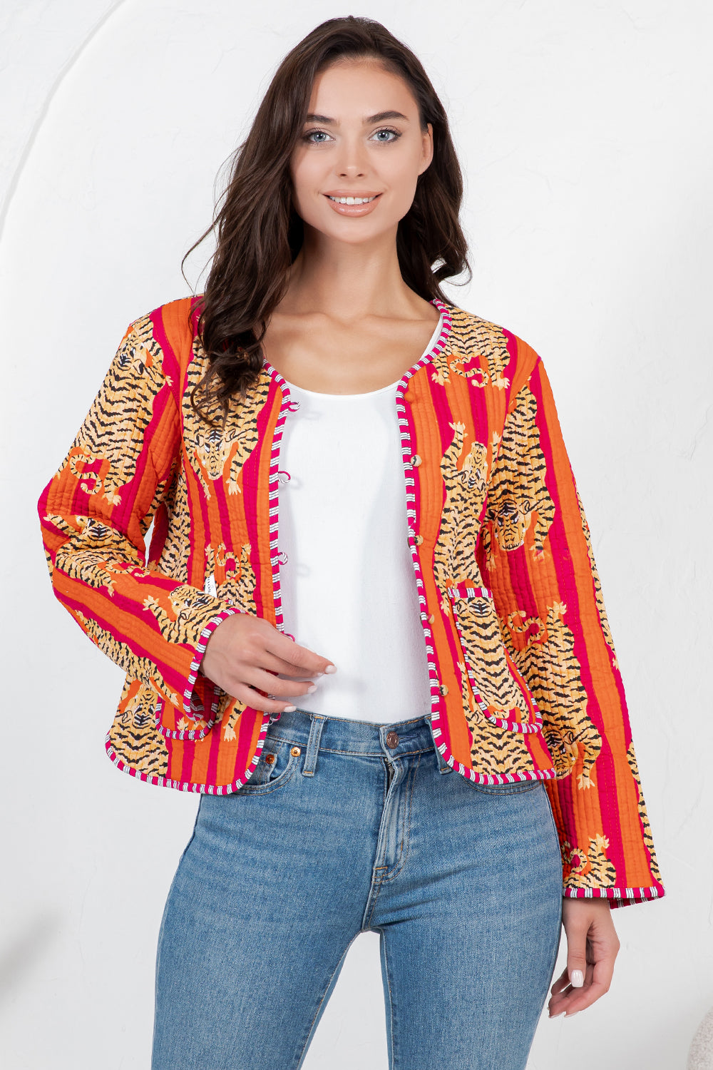 Tiger Reversible Quilted Jacket - Orange