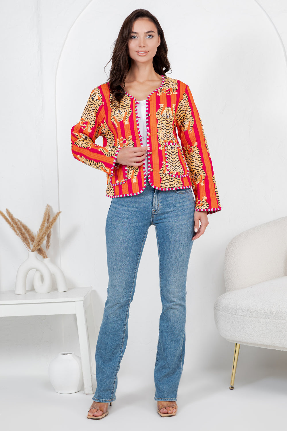 Tiger Reversible Quilted Jacket - Orange