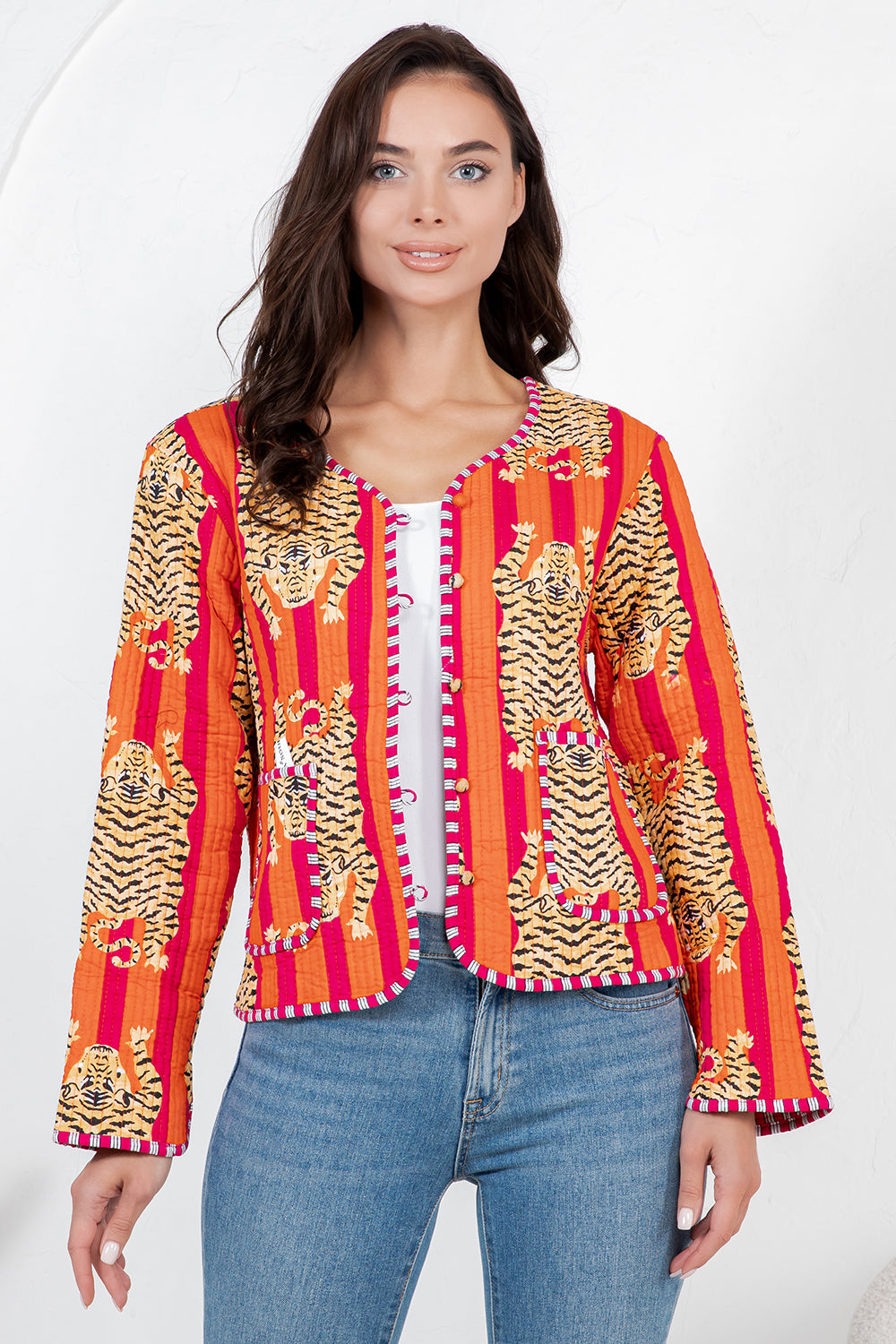 Tiger Reversible Quilted Jacket - Orange