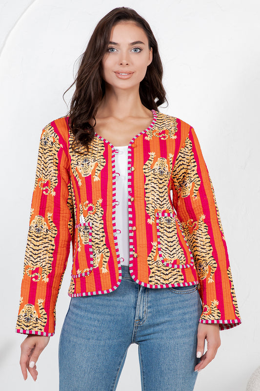 Tiger Reversible Quilted Jacket - Orange