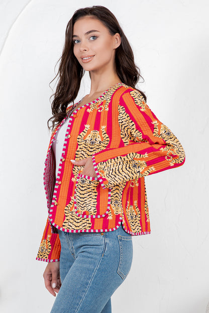 Tiger Reversible Quilted Jacket - Orange