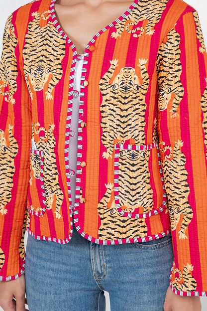 Tiger Reversible Quilted Jacket - Orange