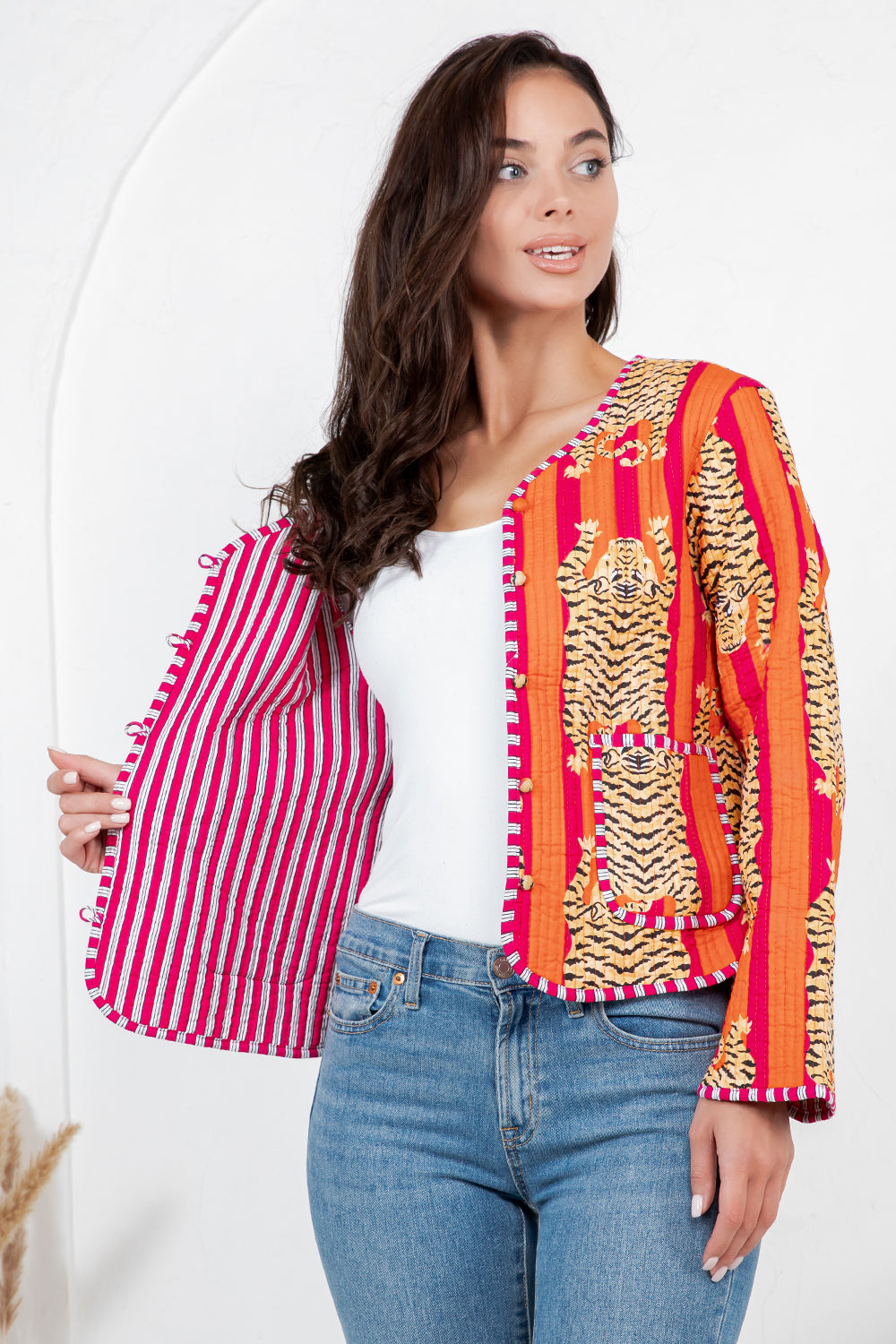 Tiger Reversible Quilted Jacket - Orange