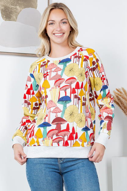 Colorful Mushroom Fleece Sweatshirt