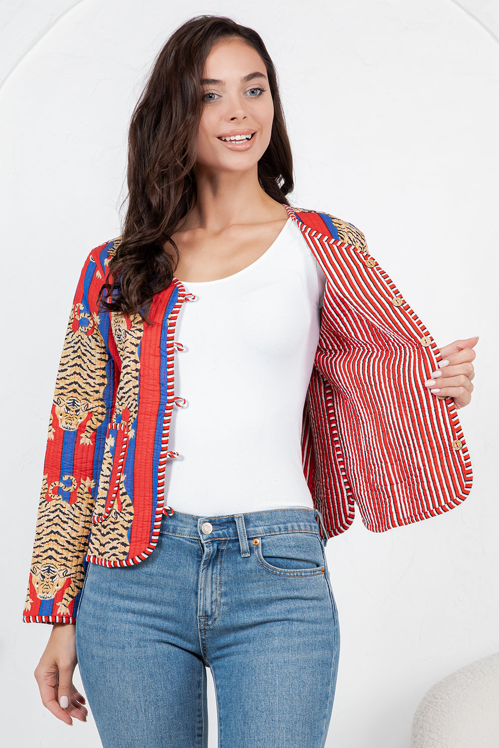 Tiger Reversible Quilted Jacket - Red