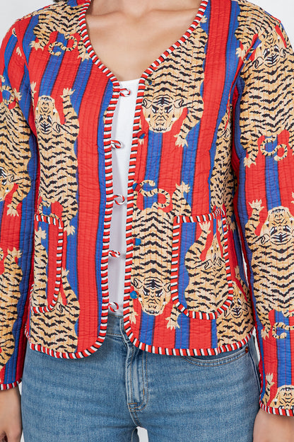 Tiger Reversible Quilted Jacket - Red
