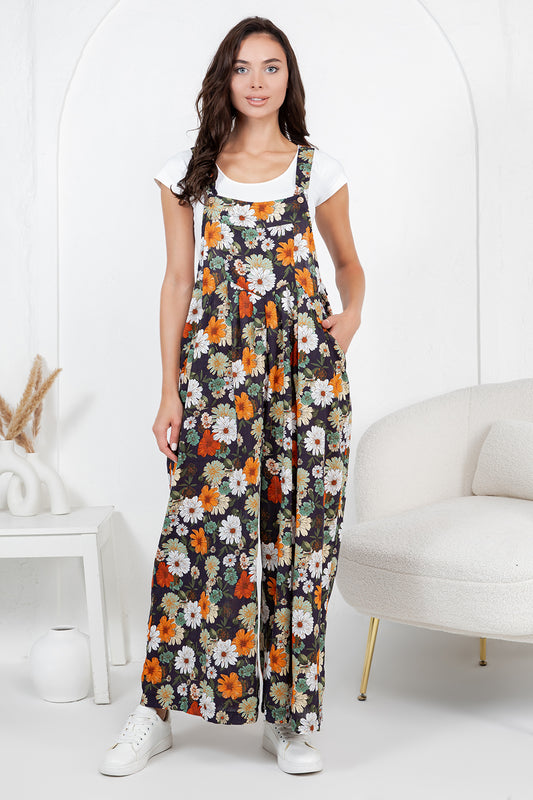 Colorful Flower Print Overall