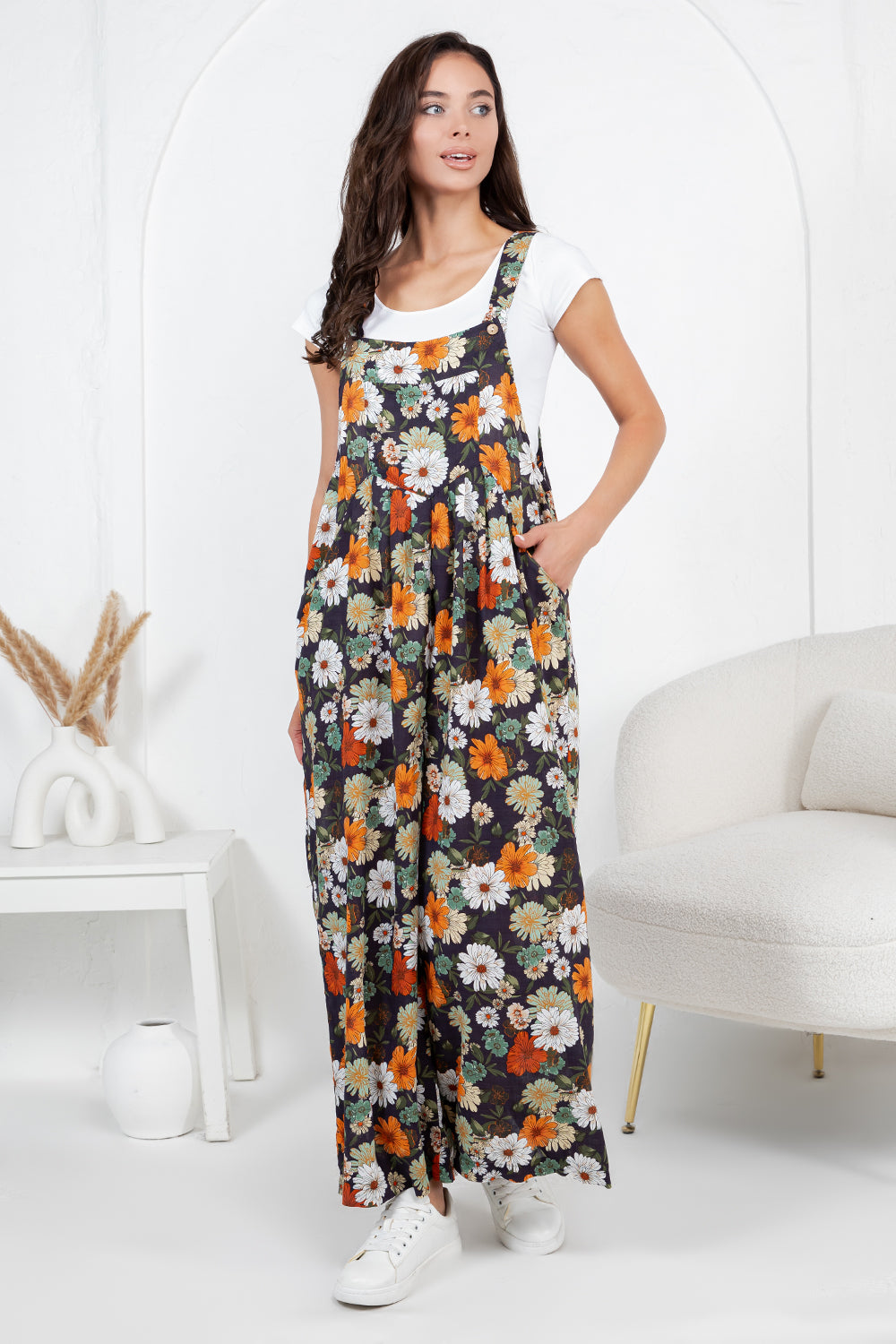 Colorful Flower Print Overall